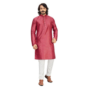 Maroon Printed Art Silk Men's Kurta Pyjama Set
