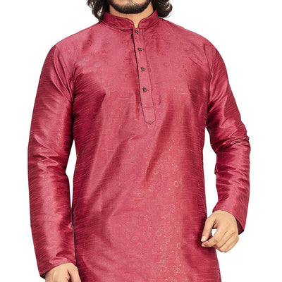 Maroon Printed Art Silk Men's Kurta Pyjama Set