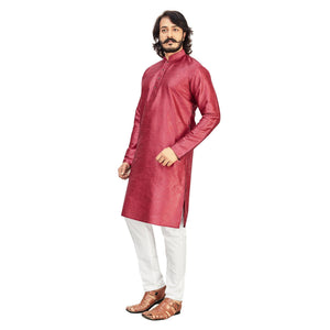 Maroon Printed Art Silk Men's Kurta Pyjama Set