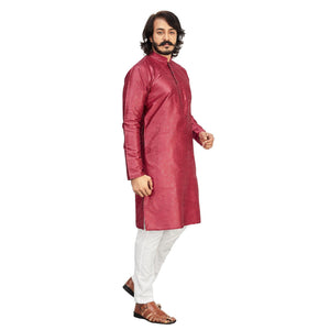 Maroon Printed Art Silk Men's Kurta Pyjama Set