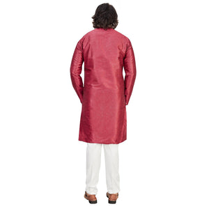 Maroon Printed Art Silk Men's Kurta Pyjama Set