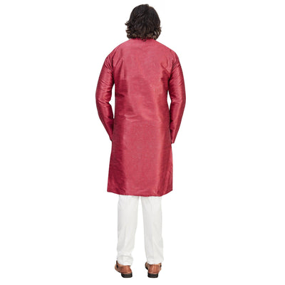 Maroon Printed Art Silk Men's Kurta Pyjama Set