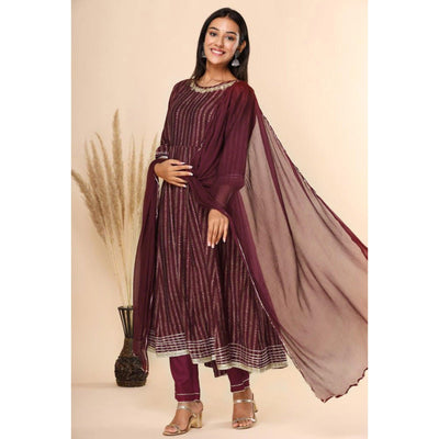 Maroon Printed Cotton Silk Anarkali Suit