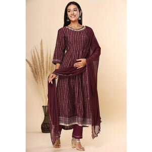 Maroon Printed Cotton Silk Anarkali Suit