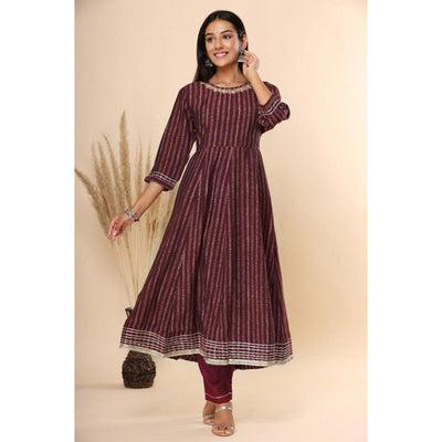 Maroon Printed Cotton Silk Anarkali Suit