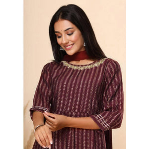 Maroon Printed Cotton Silk Anarkali Suit
