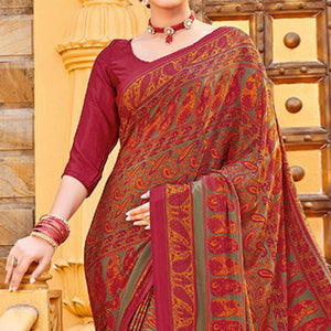 Maroon Printed Crepe Saree