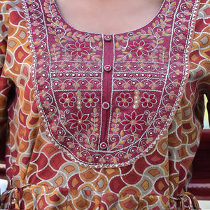 Maroon Printed-Embroidered Chanderi Sharara Suit