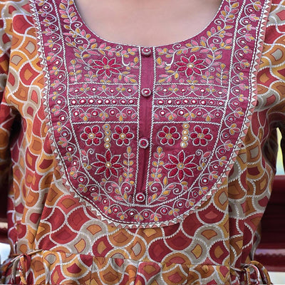 Maroon Printed-Embroidered Chanderi Sharara Suit
