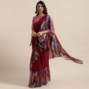 Maroon Printed Georgette Saree