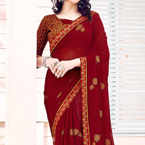Maroon Printed Georgette Saree
