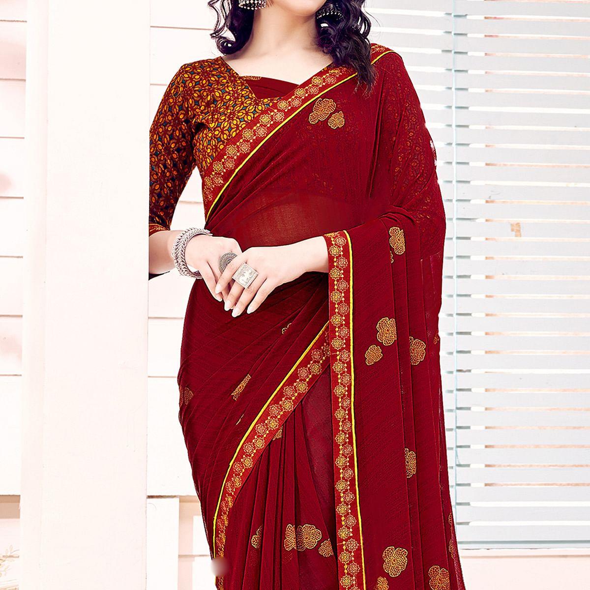 Maroon Printed Georgette Saree