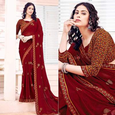 Maroon Printed Georgette Saree