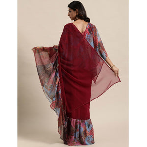 Maroon Printed Georgette Saree