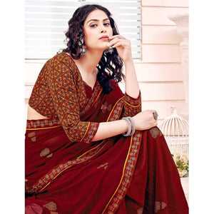 Maroon Printed Georgette Saree