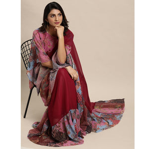 Maroon Printed Georgette Saree
