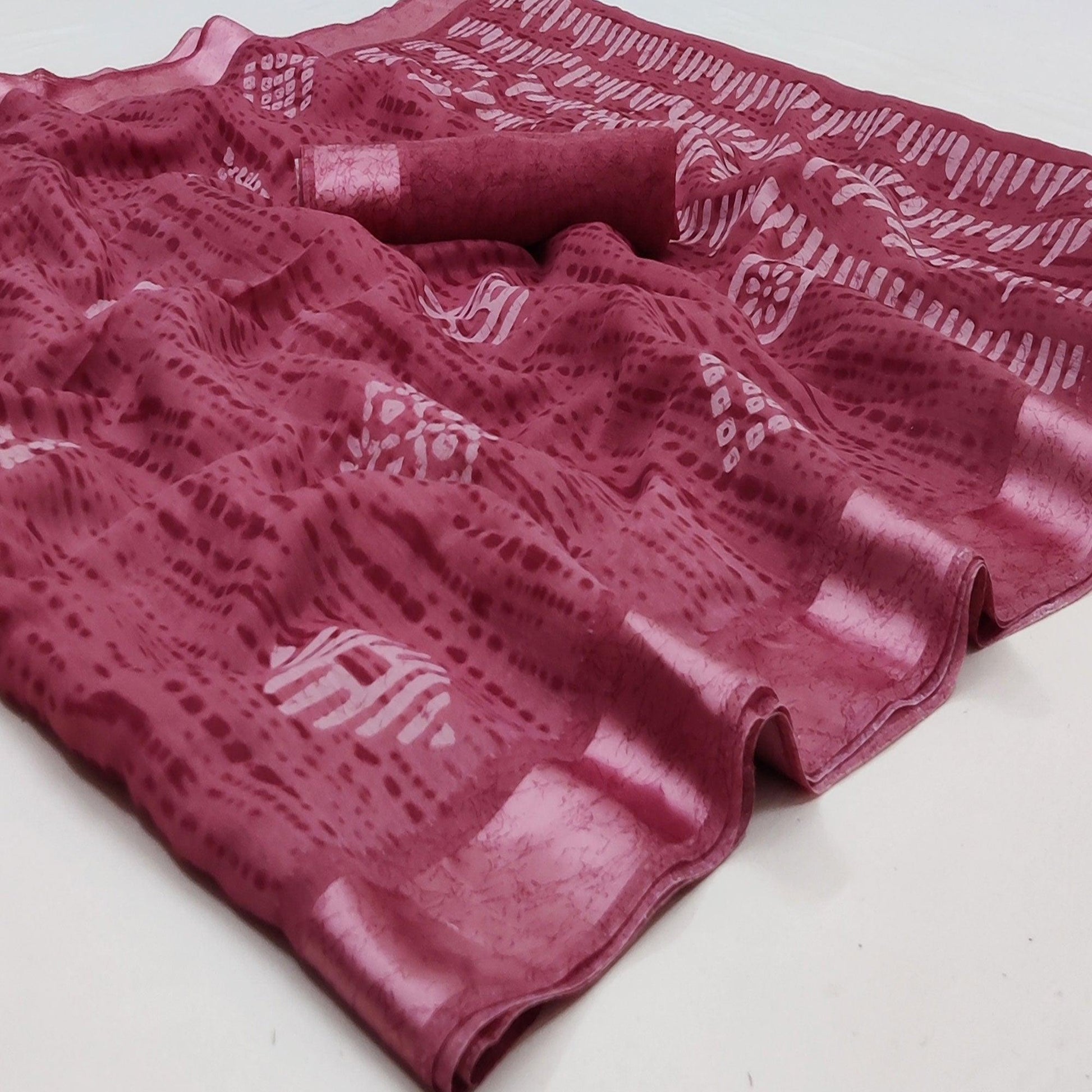 Maroon Printed Linen Saree