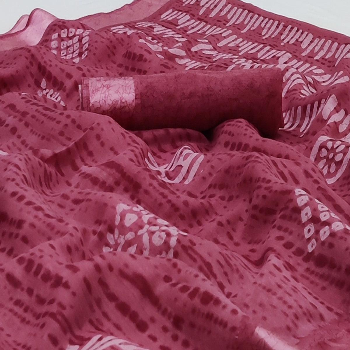 Maroon Printed Linen Saree