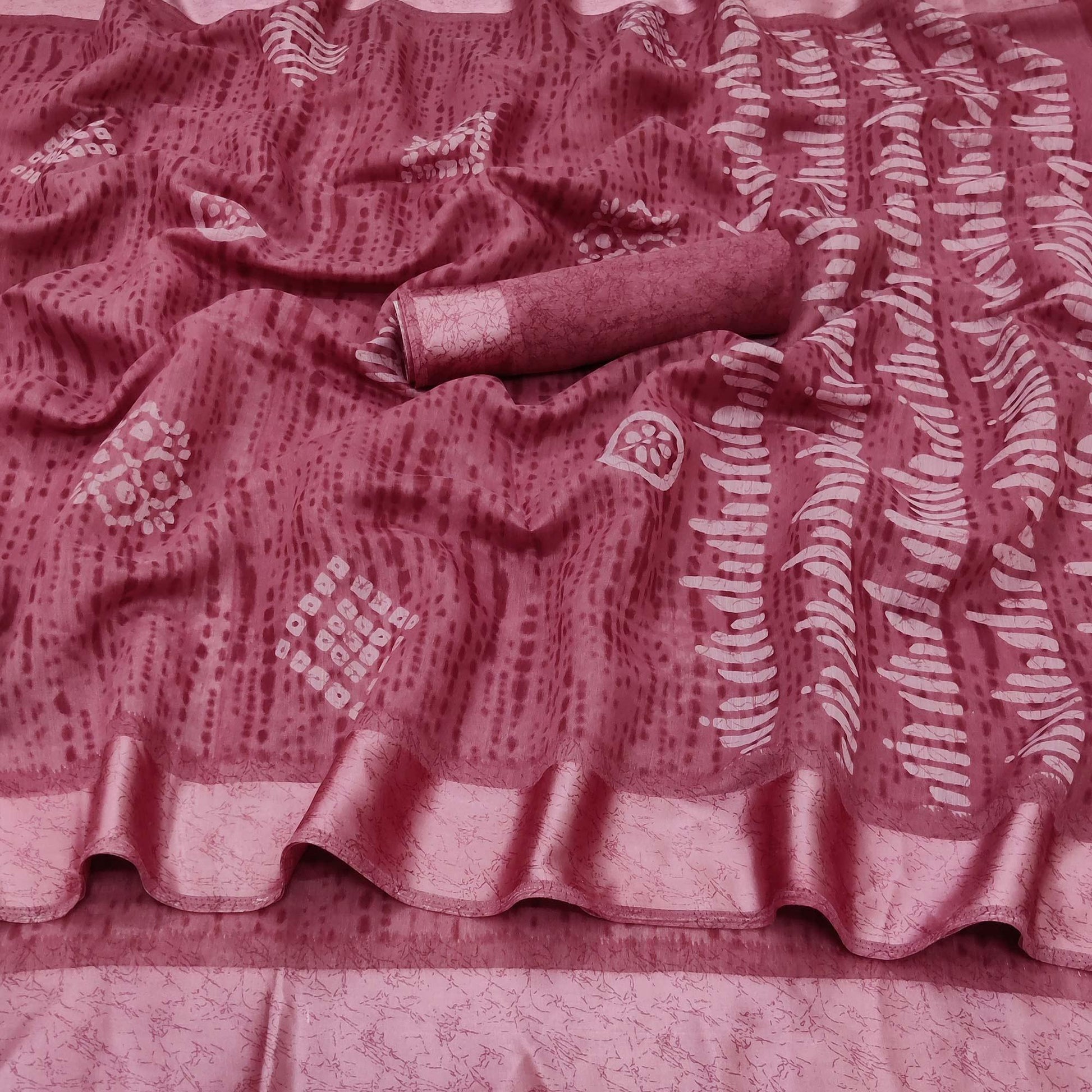 Maroon Printed Linen Saree