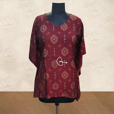 Maroon Printed Muslin Kaftan Style Top