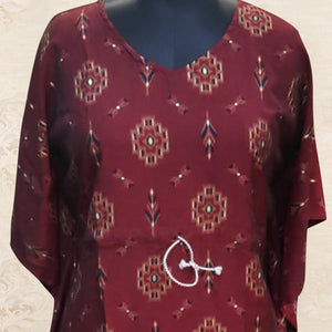 Maroon Printed Muslin Kaftan Style Top