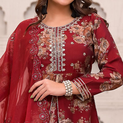 Maroon Printed Muslin Sharara Suit