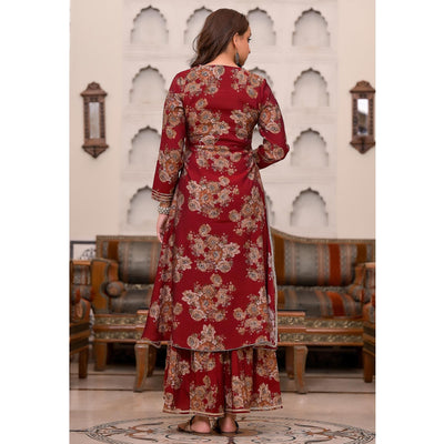 Maroon Printed Muslin Sharara Suit