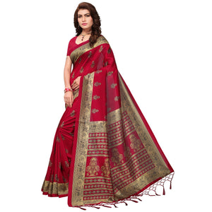 Maroon Printed Mysore Art Silk Saree