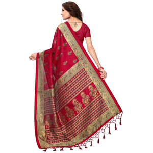 Maroon Printed Mysore Art Silk Saree