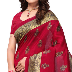Maroon Printed Mysore Art Silk Saree