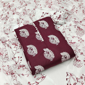Maroon Printed Cotton Blend Dress Material