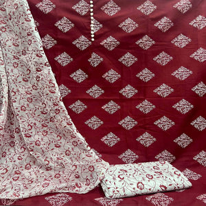 Maroon Printed Cotton Blend Dress Material