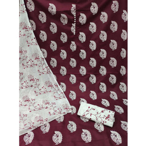 Maroon Printed Cotton Blend Dress Material