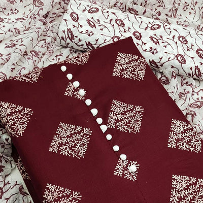 Maroon Printed Cotton Blend Dress Material