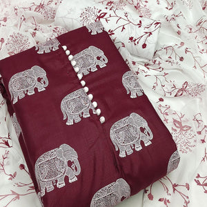 Maroon Printed Cotton Blend Dress Material