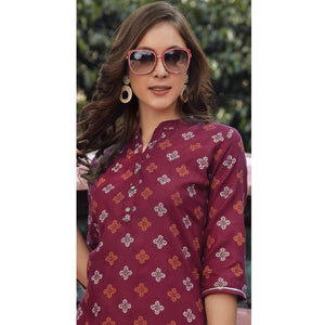 Maroon Printed Cotton Blend Kurti