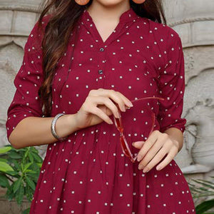 Maroon Printed Cotton Blend Top