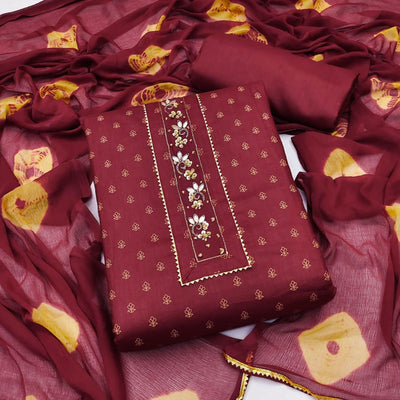 Maroon Printed Pure Cotton Dress Material