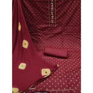 Maroon Printed Pure Cotton Dress Material
