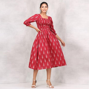 Maroon Printed Pure Cotton Dress