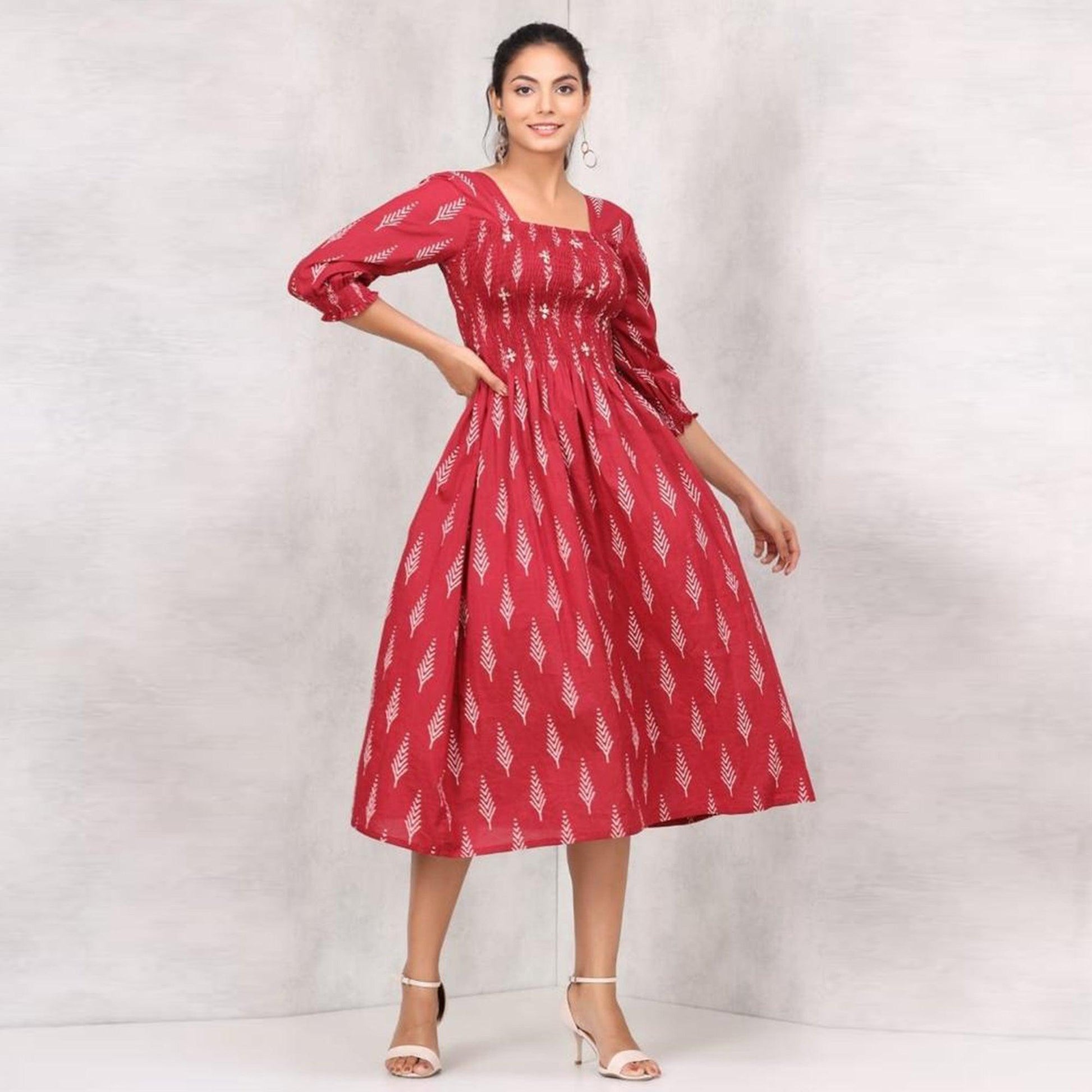 Maroon Printed Pure Cotton Dress