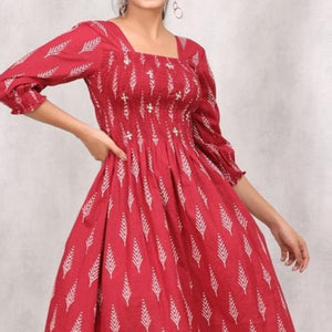 Maroon Printed Pure Cotton Dress