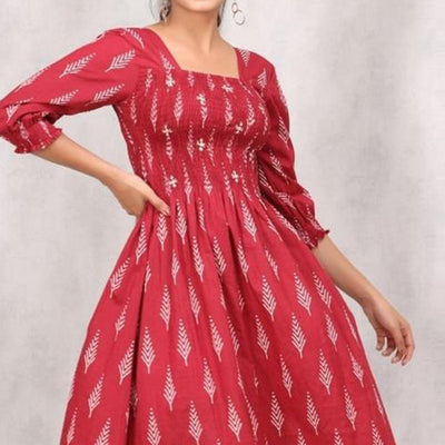 Maroon Printed Pure Cotton Dress