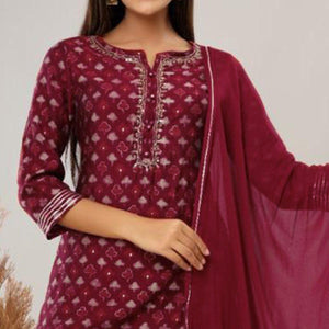 Maroon Printed Pure Cotton Sharara Suit
