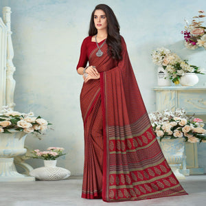 Maroon Printed Raw Silk Saree