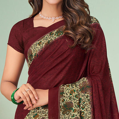 Maroon Printed Raw Silk Saree