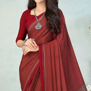 Maroon Printed Raw Silk Saree