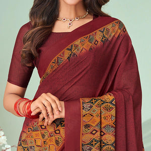 Maroon Printed Raw Silk Saree