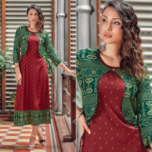 Maroon Printed Rayon Anarkali Kurti