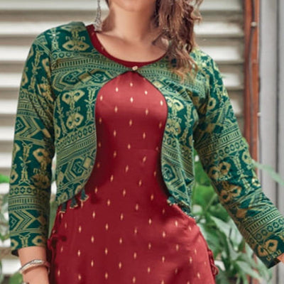Maroon Printed Rayon Anarkali Kurti
